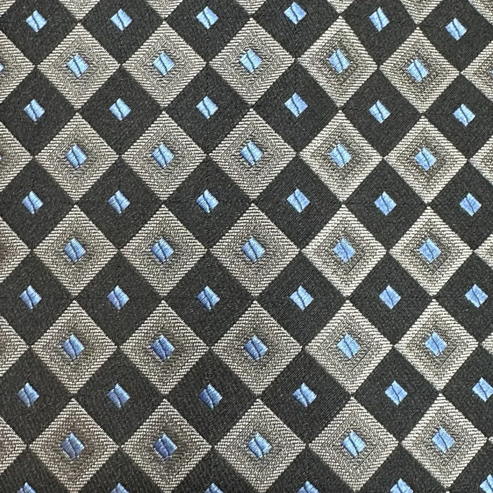 Bergamo New York Black/Blue Geometric Diamond Pattern Silk Tie Classic & Elegant